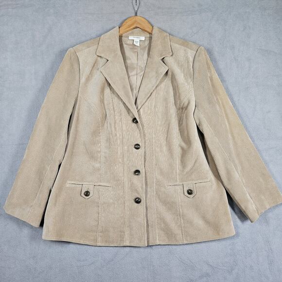 Dress Barn Corduroy Blazer Womens Plus Size 14/16W Tan Jacket Office Western - Picture 1 of 14